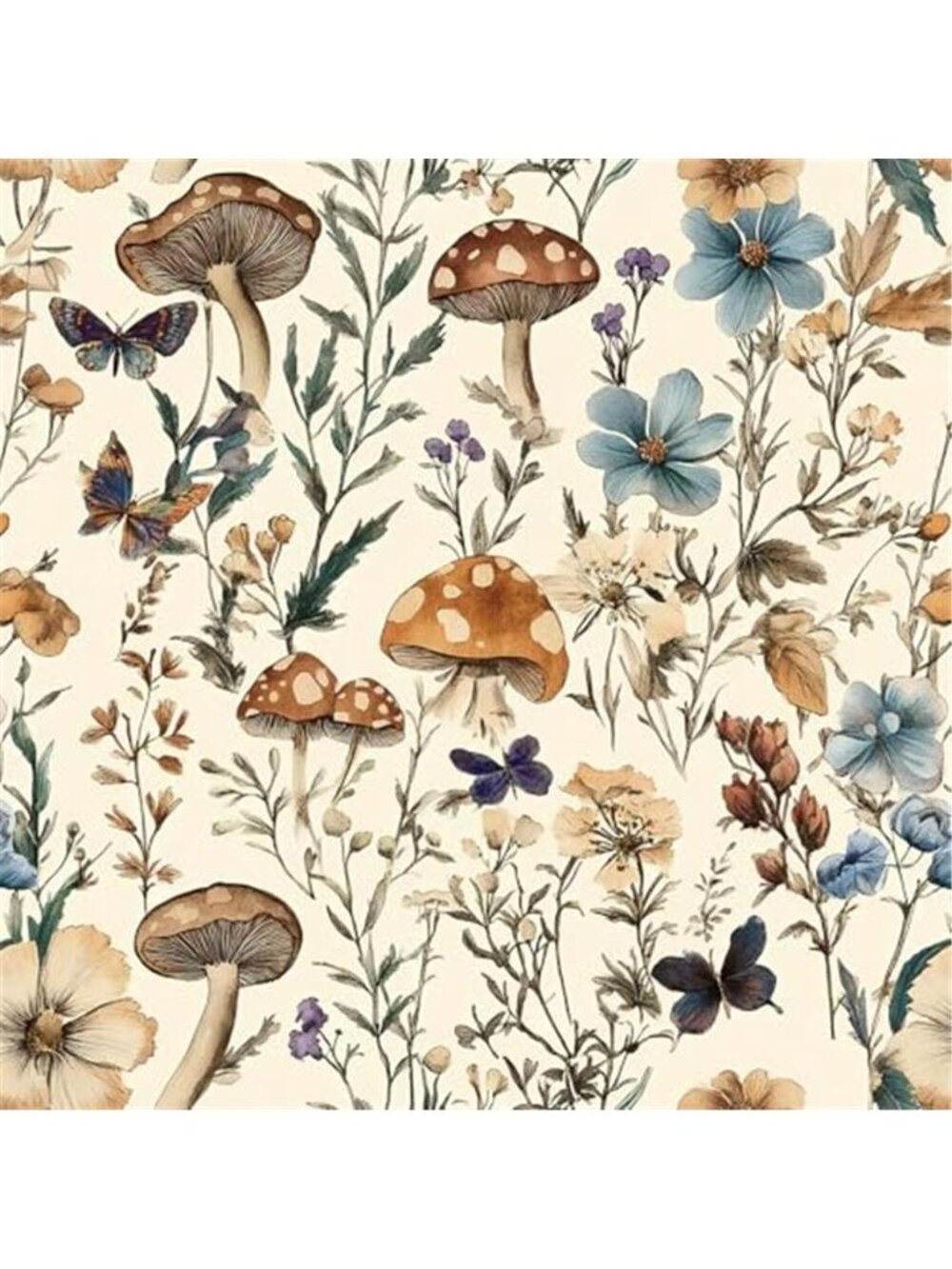 Mushroom Forest Peel Stick Wallpaper Boho Vintage Floral Contact Paper Beige